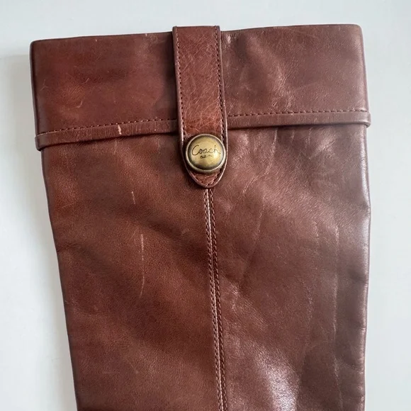 COACH Fayth brown leather riding boots. Size: 6.5. - Picture 2 of 11